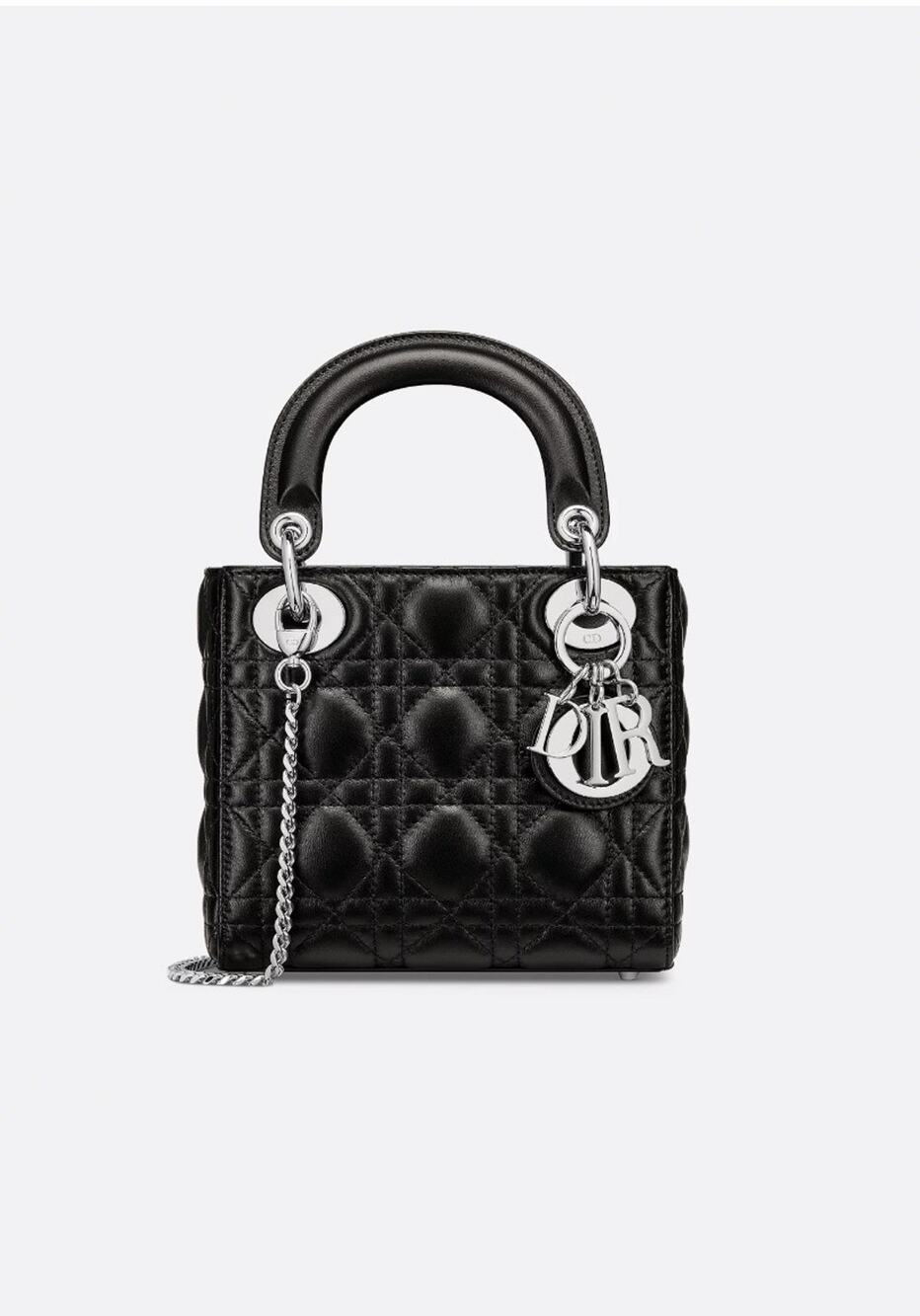 Christian Dior Womens Black Mini Lady Dior Cannage Lambskin Top Handle Bag